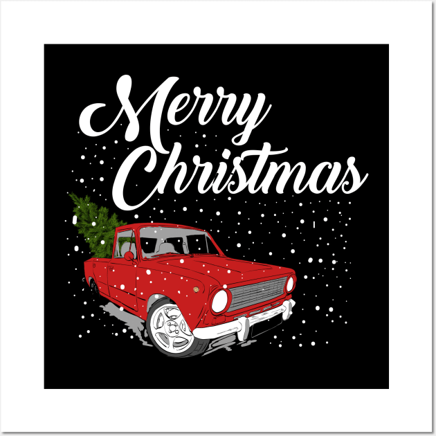 Red Truck Merry Christmas Tree Wall Art by Skylane